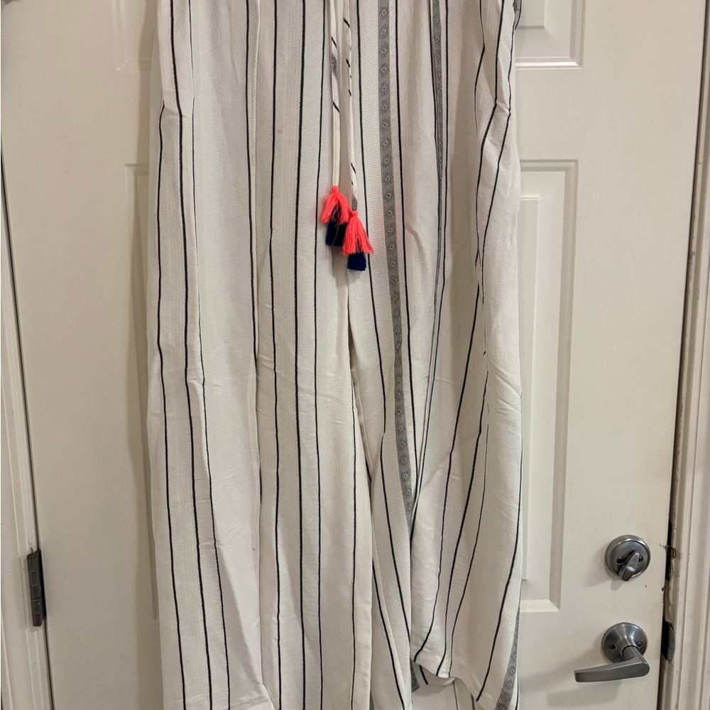 White Striped Kaftan with Tassels